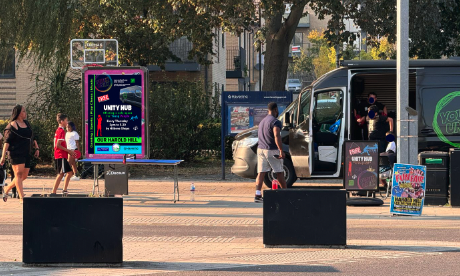 Young people engaging with the Youth Unity van