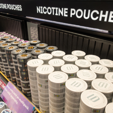 Stockholm, Sweden Jan 21, 2025 Nicotine pouches for sale in a duty free shop at Arlanda Airport.